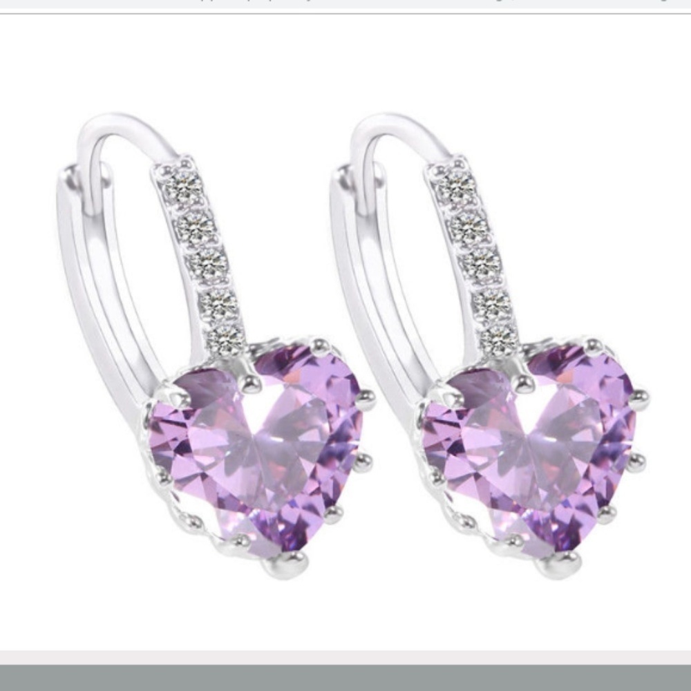 18K white Gold Sapphire purple Crystal Heart earri